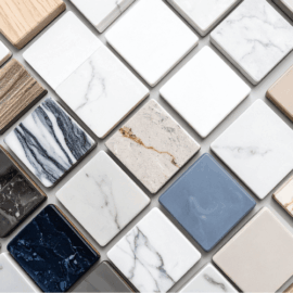 exponering av olika sten kakel material som kan skäras med vattenskärning.